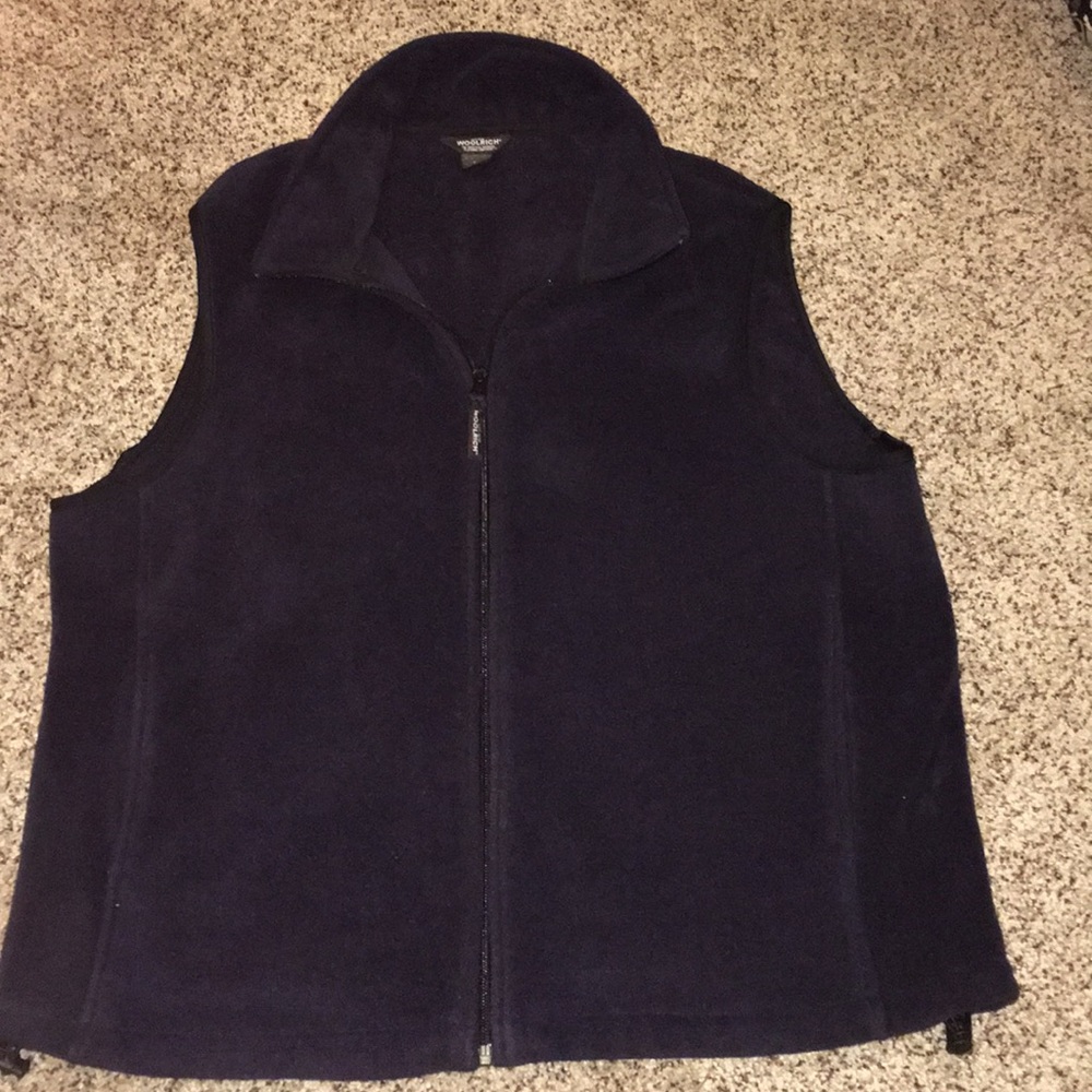 WOOLRICH Navy Blue Fleece Zip-Up Vest